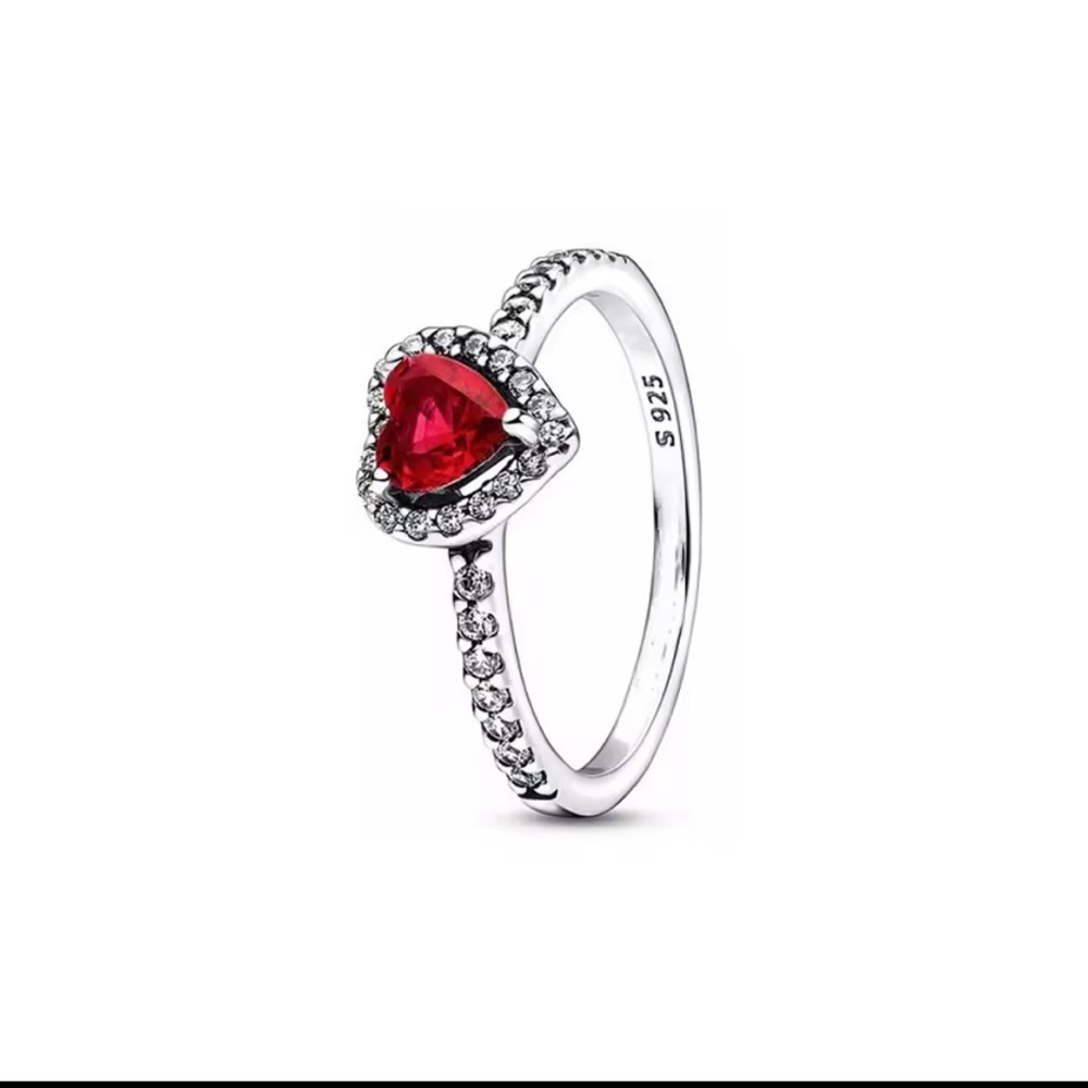 Elegant Silver Heart Ring with Red Gemstone size 7